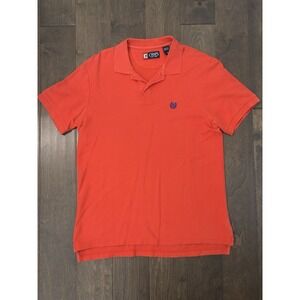 Chaps Classic Fit Mens Orange‎ Polo Shirt Size M Blue Crest Logo Short Sleeve
